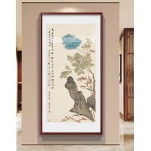 佐罗曼新中式入户玄关装饰画正对门走廊过道背景墙挂画高档竖版国画壁画 牡丹竹石图（竖）—清·华喦 70×140【晶瓷】小幅款