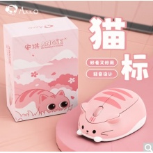 AKKO猫猫无线鼠标女生办公静音便携 笔记本电脑鼠标 轻音可爱软萌粉色高颜值 2.4G 粉色 安琪